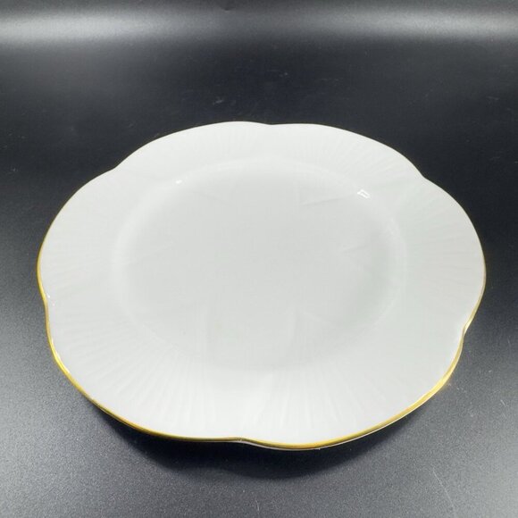 Shelley Dainty White Dish Plate Set Flower Shaped Gold Trim Set 4 Bone China Set - Picture 8 of 12